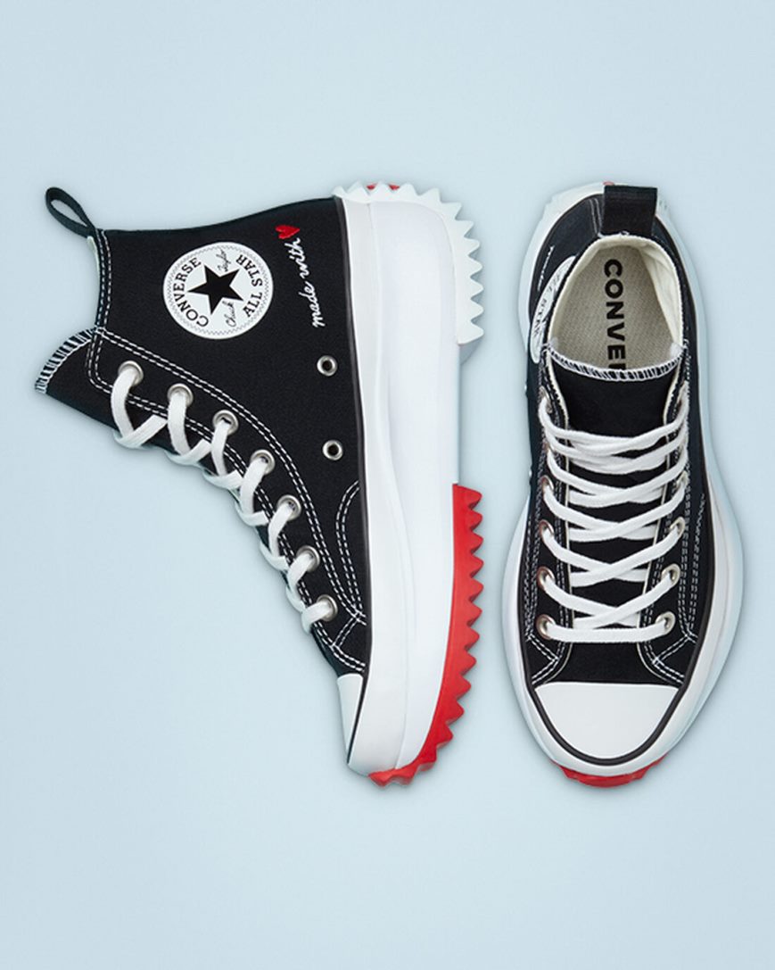 Men's Converse Run Star Hike Made With Love High Top Platform Shoes Black / White / Red | AU 64539Y